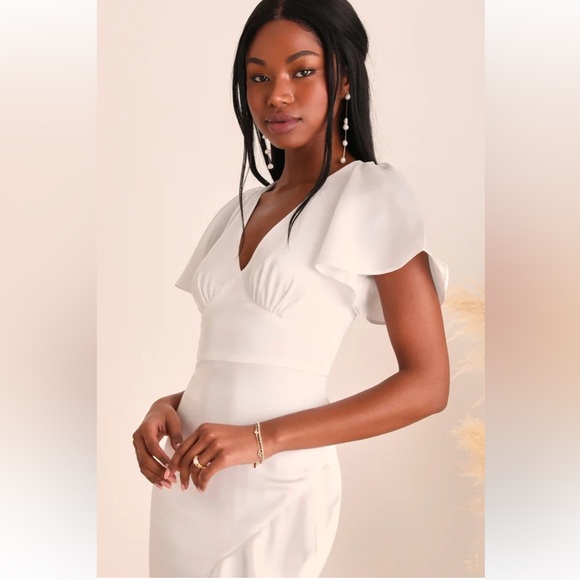 Lulus Eternal Bond White Satin Ruffled Flutter Sleeve Maxi Dress - Picture 1 of 6
